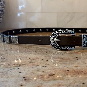 Berge Dark Brown Belt with Ornate Silver Buckle